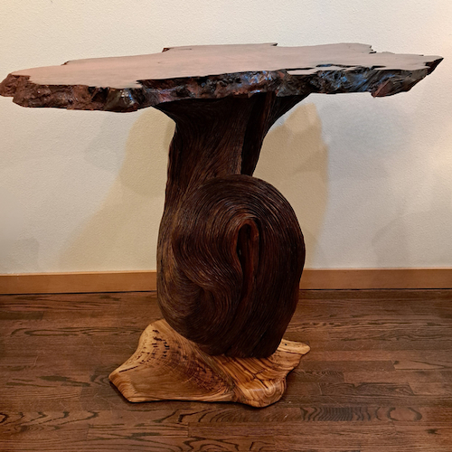 JW-249 Pedestal/Tall Table Redwood & Juniper 40x45x27 $5500 at Hunter Wolff Gallery